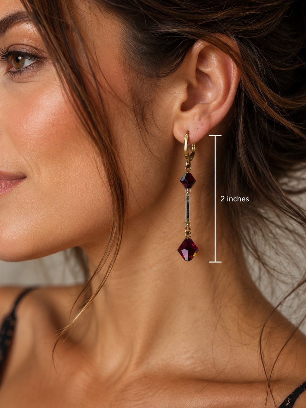 Vintage Burgundy Crystal Dangle Earrings Garnet Red Faceted Bead Earrings